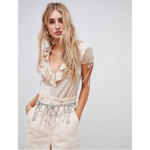 ASOS Tops - WILD HONEY 🍯 Satin Bodysuit W/Frill Plunge Collar ASOS Tops - WILD HONEY 🍯 Satin Bodysuit W/Frill Plunge Collar